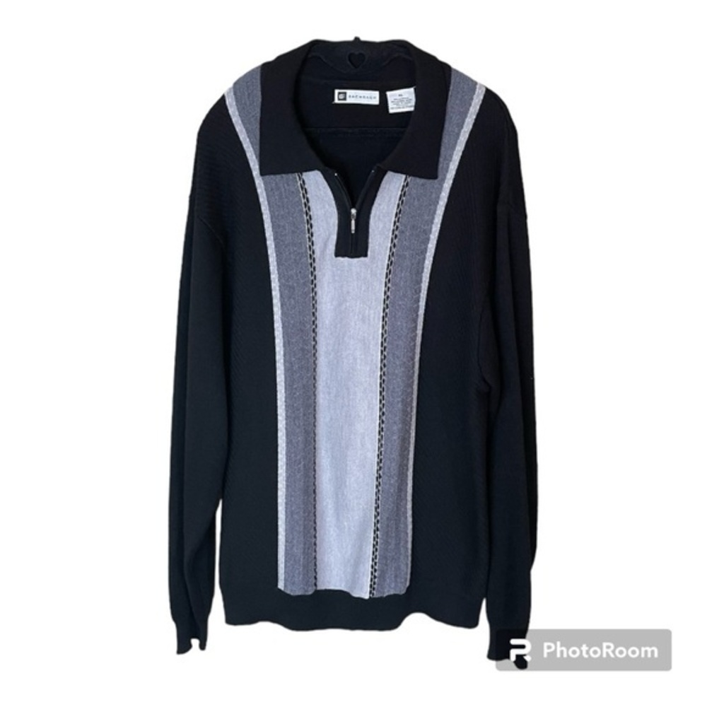 Bachrach Black‎ White Grey Quarter Zip Heavyweight Sweater Size XL